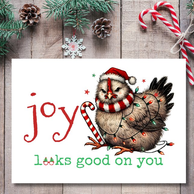Cartão De Festividades Joy parece bom no seu natal de frango rabugento (Criador carregado)