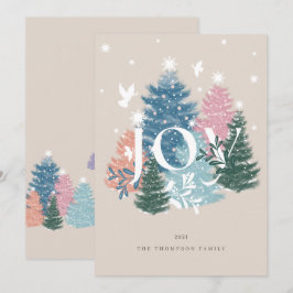Cartão De Festividades Joy Pastel Watercolor Árvore e Árvore de Natal