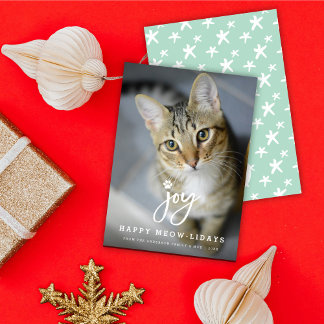 Cartão De Festividades Joy Paw Print Brush Script Cat. Pet Simples