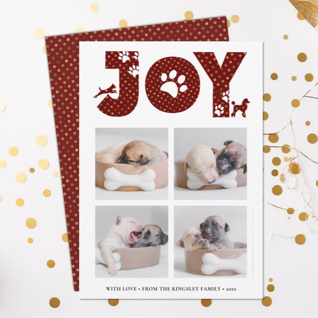 Cartão De Festividades JOY Paws Dourado | Pet Aproxima Quatro Colagem Fot (Criador carregado)