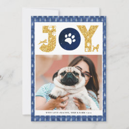 Cartão De Festividades JOY Paws Dourado | Pet Lover Pine Tree In Blue