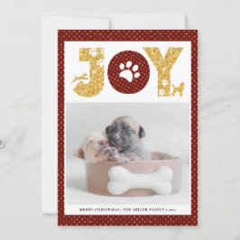 Cartão De Festividades JOY Paws Dourado | Pet Lover Ponto Dourado Vermelh
