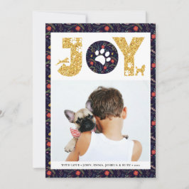 Cartão De Festividades JOY Paws Dourado | Pet Lovers Floral