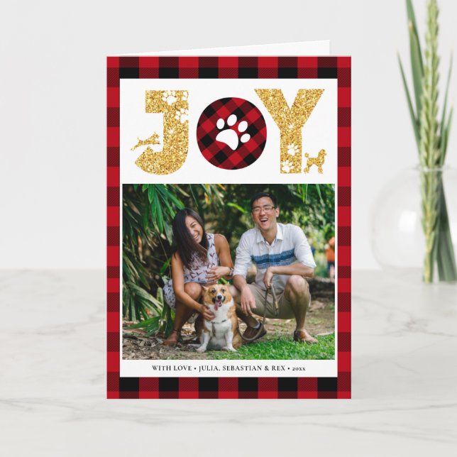 Cartão De Festividades JOY Paws | Pet Lover Red Buffalo Xadrez (Frente)