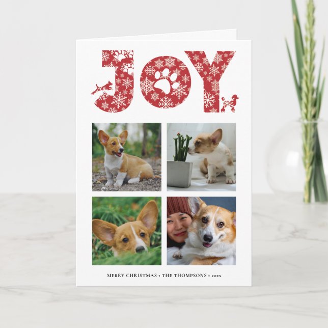 Cartão De Festividades JOY Paws Snowflake | Pet Lover Quatro Colagem Foto (Frente)