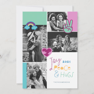Cartão De Festividades Joy Peace & Hugs Fizemos o Natal Emoji Colagem de