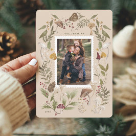 Cartão De Festividades Joy Peace Love Watercolor Woodsy Mushroom Foto