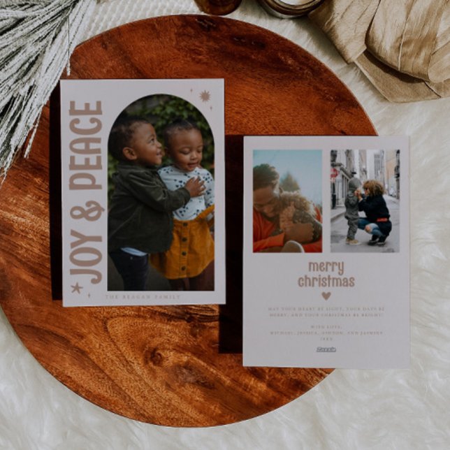 Cartão De Festividades Joy & Peace Minimalist Beige Arch (Criador carregado)