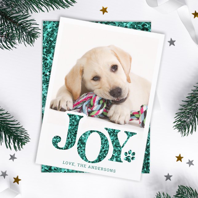 Cartão De Festividades JOY Personalizado Pet Foto Teal Paw Cão Impresso (Criador carregado)