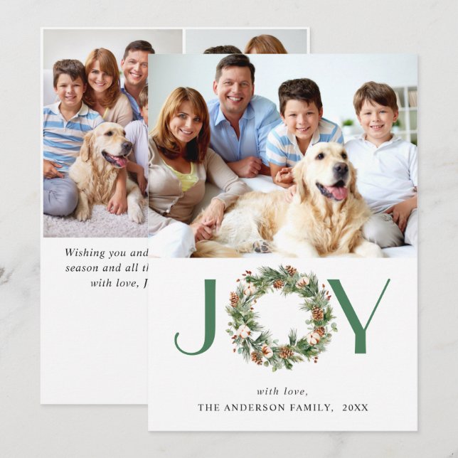 Cartão De Festividades JOY Pine Cones Fir Wreath Natal 4 FOTO (Frente/Verso)