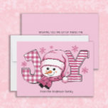 Cartão De Festividades Joy Snowman Rosa Natal Branco<br><div class="desc">Bonito bonitão rosa e flocos de neve "JOY" Cartão de Natal/cartões de natal. Personalize com seu nome de família e qualquer outro texto escolhido.</div>
