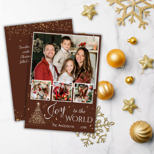 Cartão De Festividades Joy to the world 4 foto colage Brown Christmas