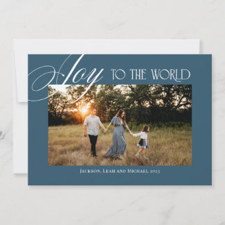 Cartão De Festividades Joy to the World Christmas Design Blue