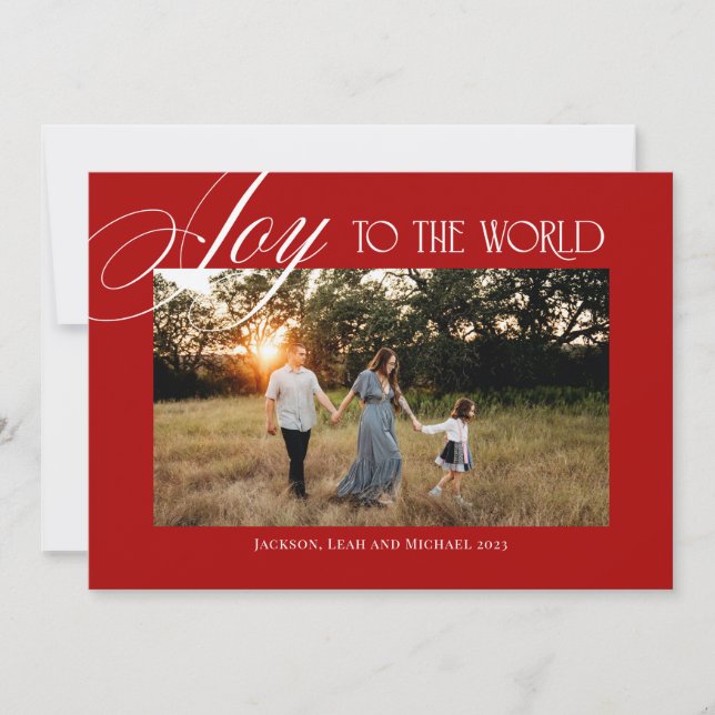 Cartão De Festividades Joy to the World Christmas Design Red (Frente)