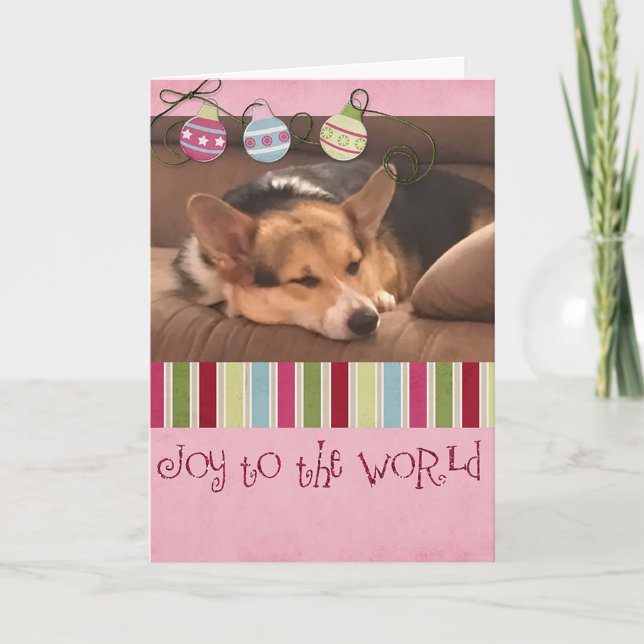 Cartão De Festividades Joy to the World Corgi (Frente)