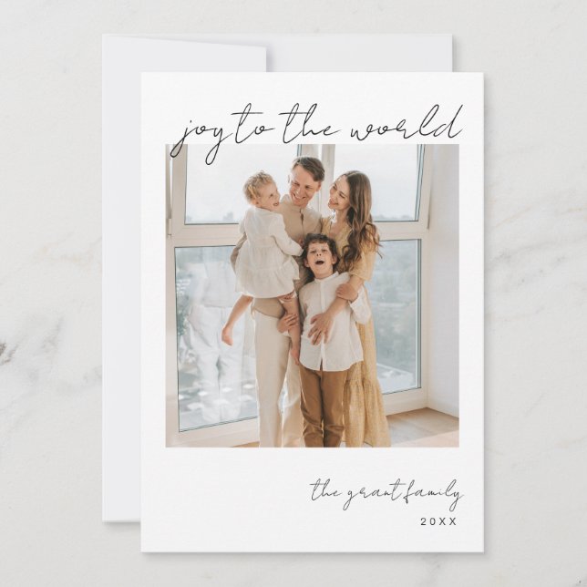 Cartão De Festividades Joy To The World Minimalist Photo Christmas Card (Frente)