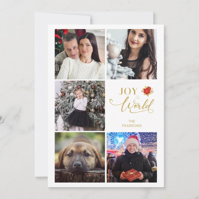 Cartão De Festividades Joy To the World Poinsettias Collage 5 Fotos (Frente)