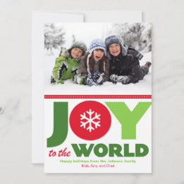 Cartão De Festividades Joy to the World Red & Green Holiday Photo