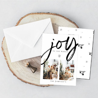 Cartão De Festividades Joy to the World Snowflake Black and White Photo