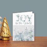 Cartão De Festividades Joy to the World Winter Watercolor Woodland Stag<br><div class="desc">Cartão de natal de floresta com cor aquosa personalizado, com letras decorativas em tons suaves de azul e verde. A redação diz "Joy to the World" e você pode personalizar o texto remanescente com sua própria saudação festiva e seu nome. Design de aquarela sutil e elegante com tipografia de ornamentado....</div>