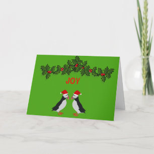 Cartão De Festividades Joy twin puffins Christmas card