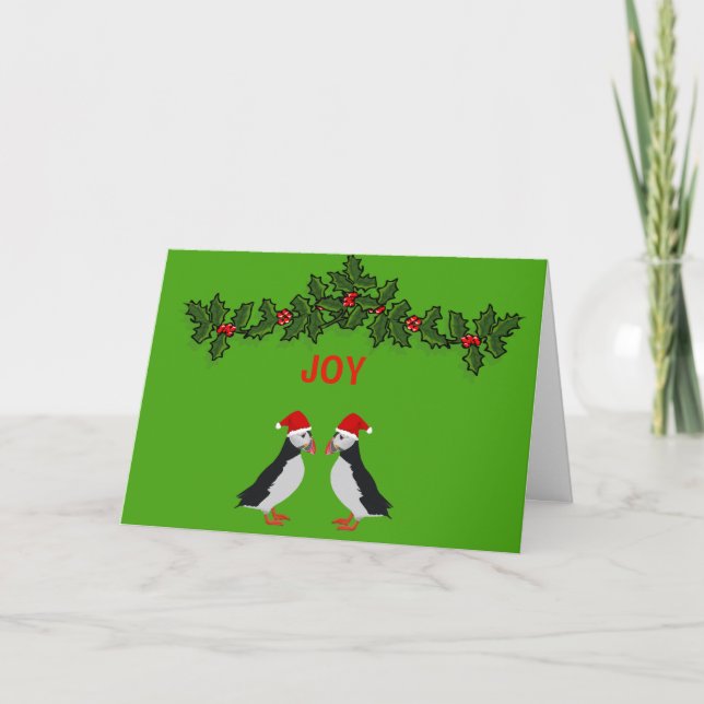Cartão De Festividades Joy twin puffins Christmas card (Frente)