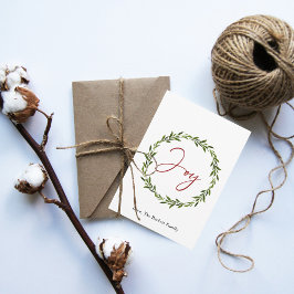 Cartão De Festividades Joy Typografia Script Wreath 3 Foto Natal