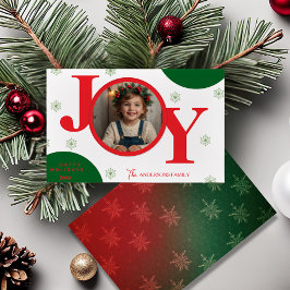 Cartão De Festividades JOY Vermelho & Verde Foto Moderna Família