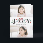 Cartão De Festividades JOY Watercolor Holiday Foliage & Flowers Two Photo<br><div class="desc">JOY Watercolor Holiday Foliage and Flowers Two Photo | Send holiday greetings with this customizable floral holiday card. It features modern typography and watercolor illustrations winter foliage and flowers like poinsettias and hollies. Personalize by adding photos to the front and inside of the card. Matching items are available.</div>
