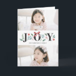 Cartão De Festividades JOY Watercolor Holiday Foliage & Flowers Two Photo<br><div class="desc">JOY Watercolor Holiday Foliage and Flowers Two Photo | Send holiday greetings with this customizable floral holiday card. It features modern typography and watercolor illustrations winter foliage and flowers like poinsettias and hollies. Personalize by adding photos to the front and inside of the card. Matching items are available.</div>