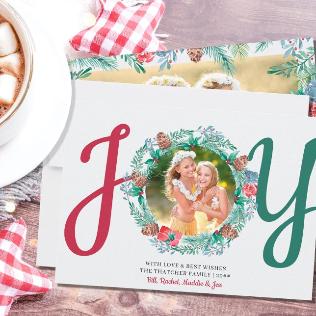 Cartão De Festividades JOY Winter Foliage 2 Photo Watercolor (Criador carregado)
