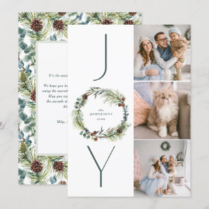 Cartão De Festividades JOY Winter Foliage Wreath Photo Collage Natal