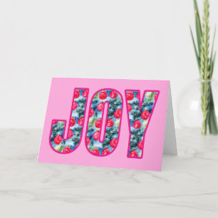 Cartão De Festividades JOY Word Art em Fuchsia Rosa e Teal Verde