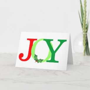 Cartão De Festividades JOY Word Holly Berries Simple Modern Christmas