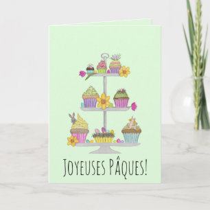 Cartão De Festividades Joyeuses Pâques Cupcakes da Páscoa francesa