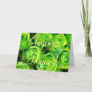 Cartão De Festividades Joyeuses Pâques Páscoa francesa Flores Rosas roxas