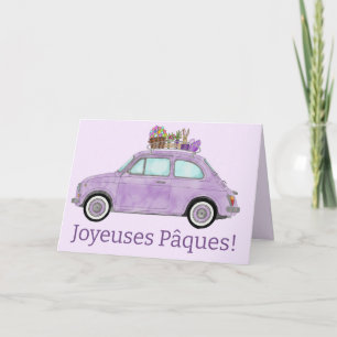 Cartão De Festividades Joyeuses Pâques Páscoa francesa Retro Fiat 500
