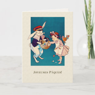Cartão De Festividades Joyeuses Pâques. Placa de páscoa em francês