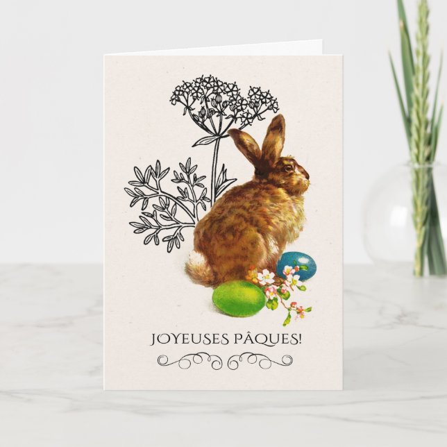 Cartão De Festividades Joyeuses Pâques. Placa de páscoa em francês (Frente)