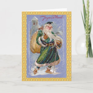 Cartão De Festividades Joyeux Noel aka Feliz Natal Papai Noel Verde