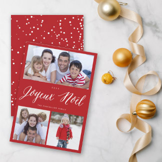 Cartão De Festividades Joyeux Noel Christmas White Script 3 Photo Collage