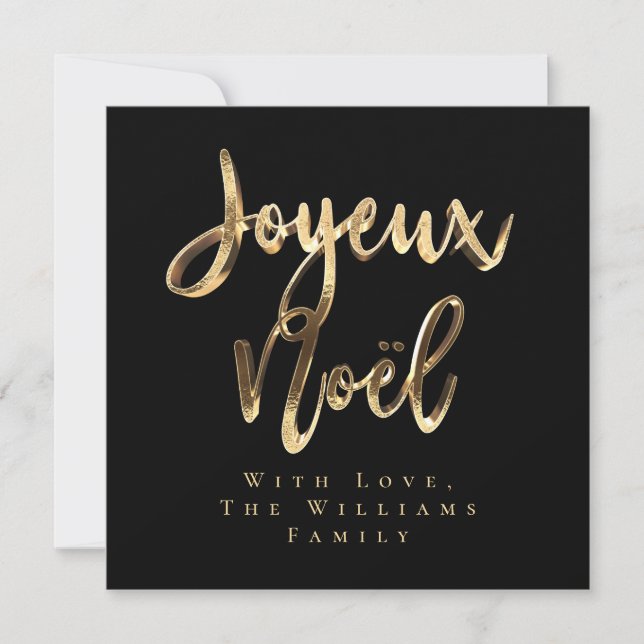 Cartão De Festividades Joyeux Noël Elegante Black e Dourado Script Chic (Frente)