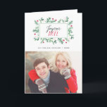 Cartão De Festividades Joyeux Noël Feuillage Peint | Carte de Noël<br><div class="desc">Carte de Noël moderne avec. La carte a une couronne de fleurs peintes à l'aquarelle et place pour le texte et une photo.</div>