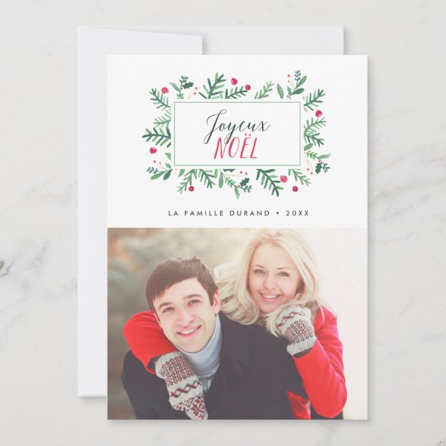 Cartão De Festividades Joyeux Noël Feuillage Peint | Carte de Noël (Frente)