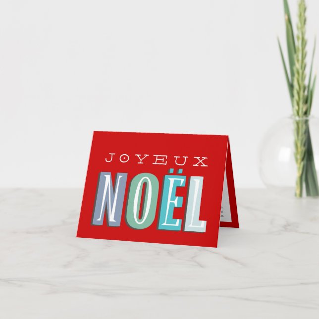 Cartão De Festividades Joyeux Noel funky blue red chic christmas holiday (Frente)