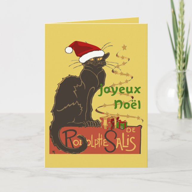 Cartão De Festividades Joyeux Noel Le Chat Noir Paródia de Natal (Frente)