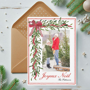 Cartão De Festividades Joyeux Noël Mistletoe Red Arco Foto