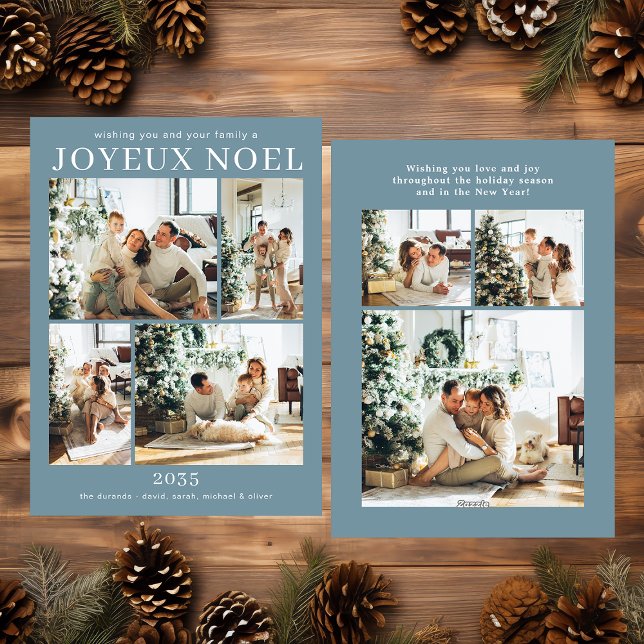 Cartão De Festividades Joyeux Noel Multi Photo Holiday Card (Criador carregado)