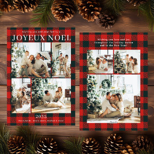 Cartão De Festividades Joyeux Noel Multi Photo Vermelho Xadrez de Búfalo