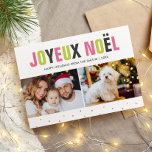 Cartão De Festividades "Joyeux Noel" Negrito e Natal Colorido<br><div class="desc">Espalhe a alegria de férias com estes cartões de Natal brilhantes e coloridos.</div>